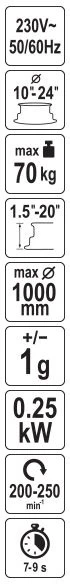 Toya Sa Poland Ratų balansavimo staklės | 10–24 col. | automatinis ciklas | 250 W (YT-08060)