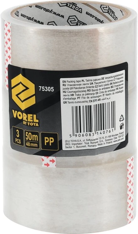 Vorel Toya Sa Poland Skaidri PP pakavimo juosta 48 mm x 50 m, 3 vnt. (75305)