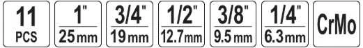 Toya Sa Poland Smūginių adapterių ir šarnyrų / kardanų rinkinys | 6.3 mm (1/4") – 25 mm (1") | 11 vnt. (YT-10646)
