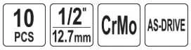 Toya Sa Poland Smūginių ilgų galvučių rinkinys – AS-Drive, CrMo – 1/2", 10–27 mm, 10 vnt