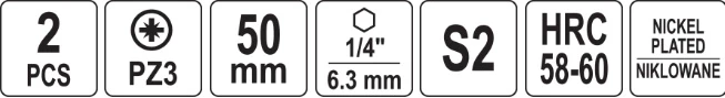 Yato Toya Sa Poland Antgaliai | 6,3 mm (1/4") | S2 Ni | kryžminiai PZ3 | 50 mm | 2 vnt. (YT-78025)