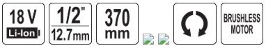 Yato Toya Sa Poland Trumpa akumuliatorinė terkšlė | 18 V | 110 Nm | 1/2 colio | be akumuliatoriaus ir įkroviklio (YT-828033)