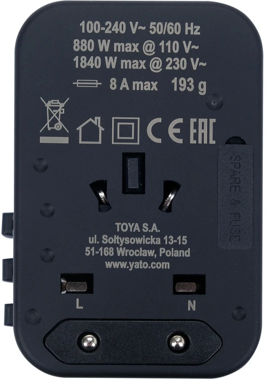 Yato Universalus kelioninis adapteris su USB-C PD 65W, greitas įkroviklis, adapteris kelionėms