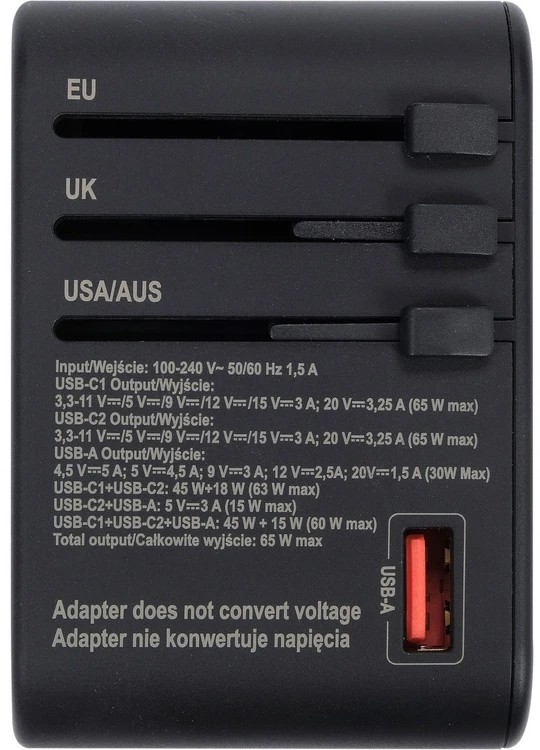 Yato Universalus kelioninis adapteris su USB-C PD 65W, greitas įkroviklis, adapteris kelionėms