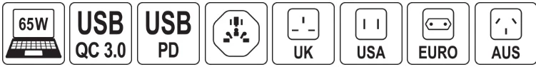 Yato Universalus kelioninis adapteris su USB-C PD 65W, greitas įkroviklis, adapteris kelionėms