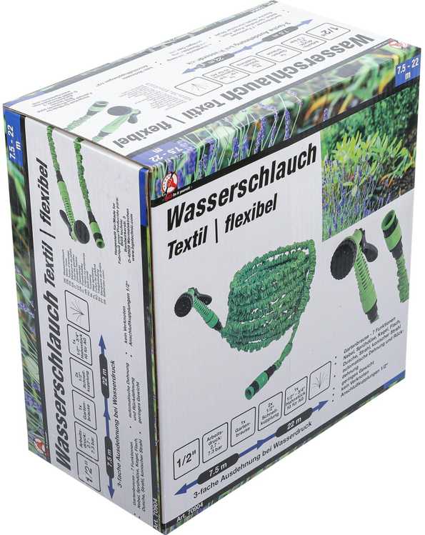 Bgs Technic Vandens žarna | Tekstilė | lanksti | su rankiniu dušu su 7 funkcijomis | 7,5 - 22 m (70904)