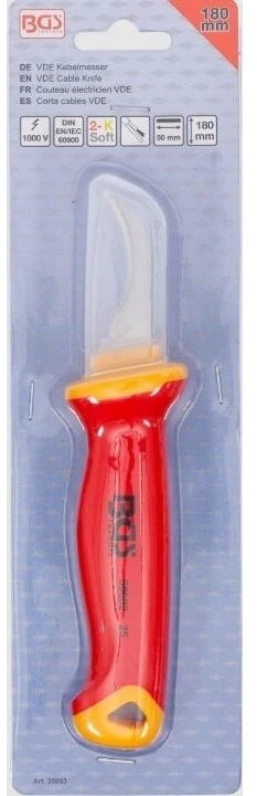 Bgs Technic VDE kabelių peilis su kablio formos geležte | 180 mm (35893)