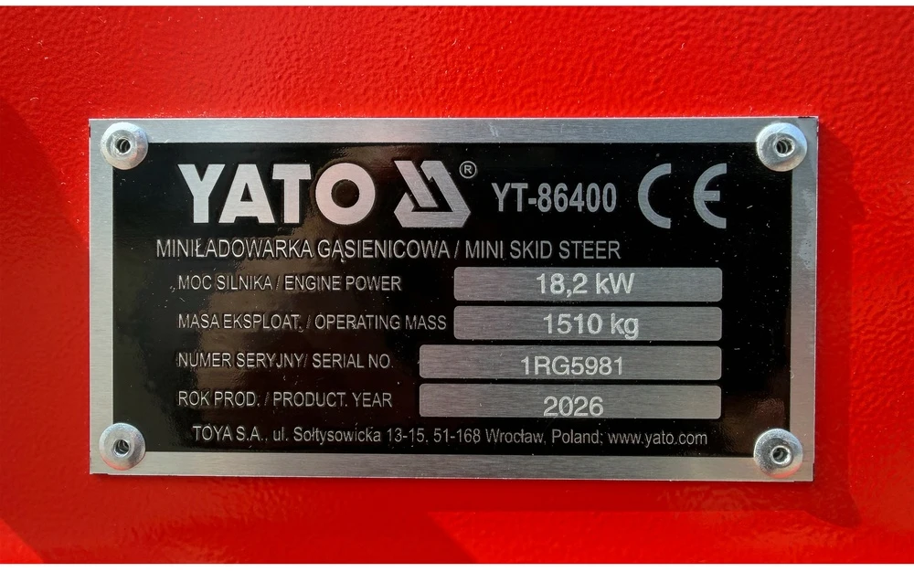 Yato Toya Sa Poland Mini vikšrinis krautuvas | 24,7 AG | 650 kg | Kubota D1105 (YT-86400)