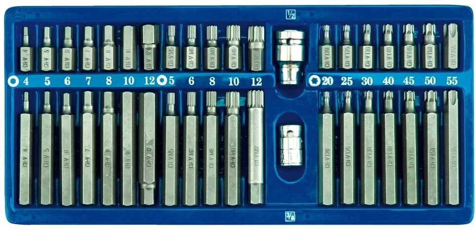 VOREL HEX/TORX/SPLINE antgaliai metalinėje dėžutėje 40 vnt. 66400