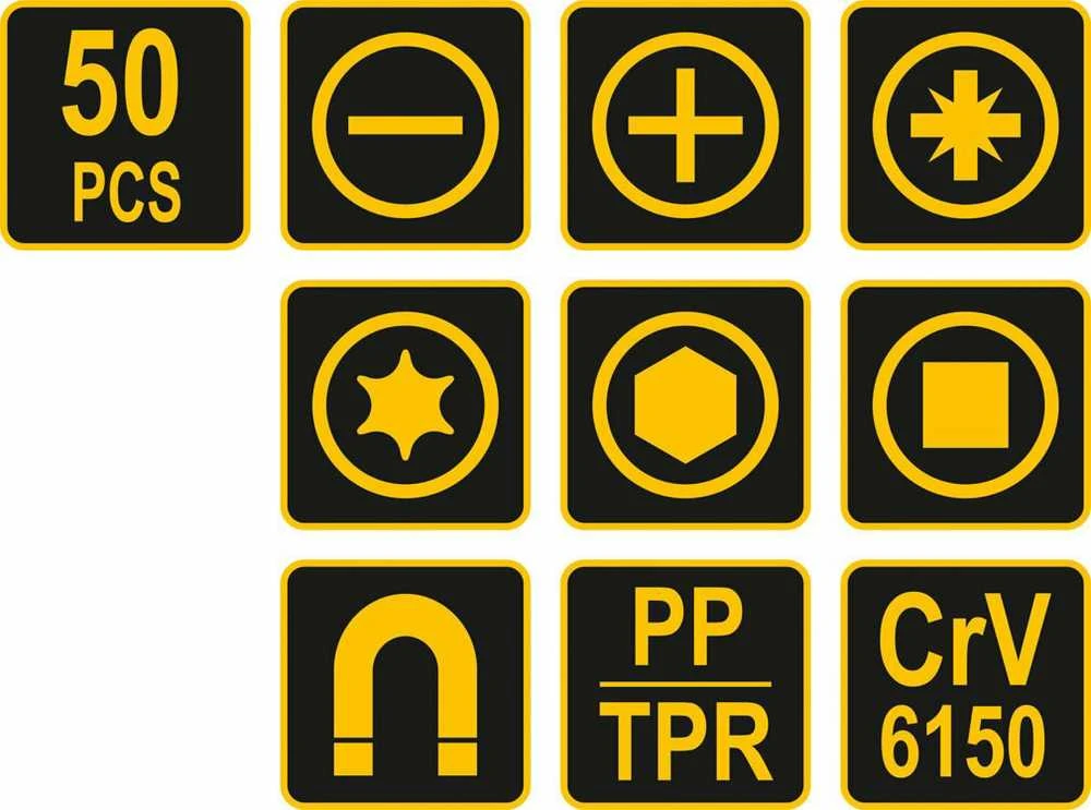 Vorel Toya Sa Poland Atsuktuvų ir antgalių rinkinys | universalus su stovu | 50 vnt. (60780)