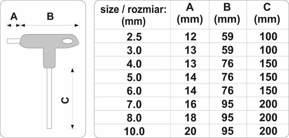 VOREL Šešiakampiai raktai / Šešiakampiai su rankena, 8 vnt. rutuliniai