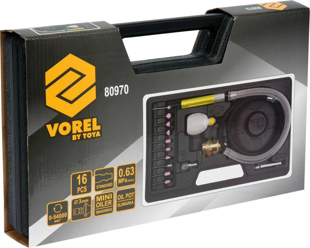 Vorel Toya Sa Poland Mikro šlifuoklis | oro, 0–54 000 aps./min | 17 vnt. (80970)