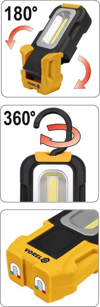VOREL ROTATING RANKINĖ LAMP COB LED