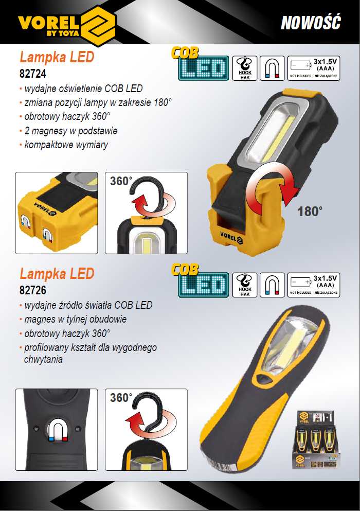 VOREL COB LED rankinė lempa 82726