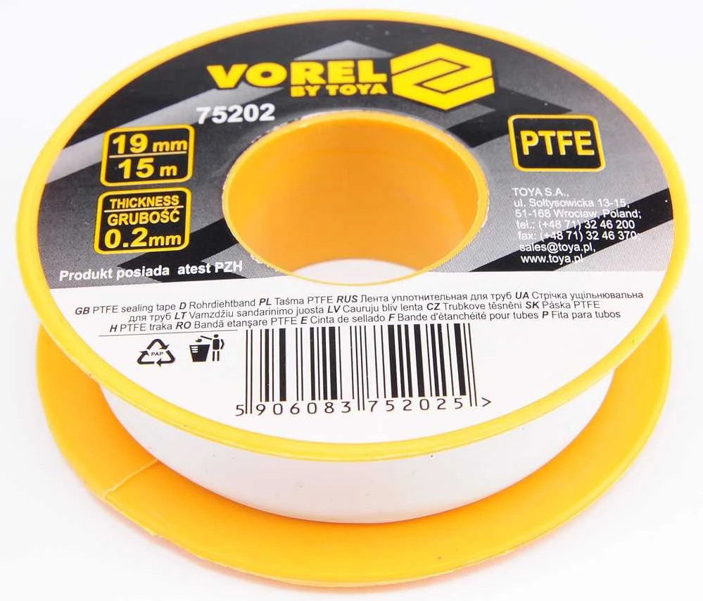 VOREL TEFLON JUOSTOS 15m*19mm*0,2mm 75202