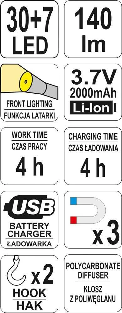 YATO SEMINARŲ LEMPAS 30+7 LED 08507