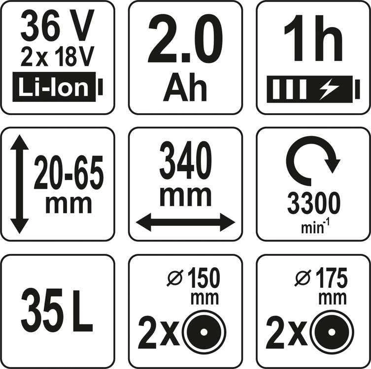 „YATO“ akumuliatorinė vejapjovė YT-85220 36V 2x18V 2x2,0Ah