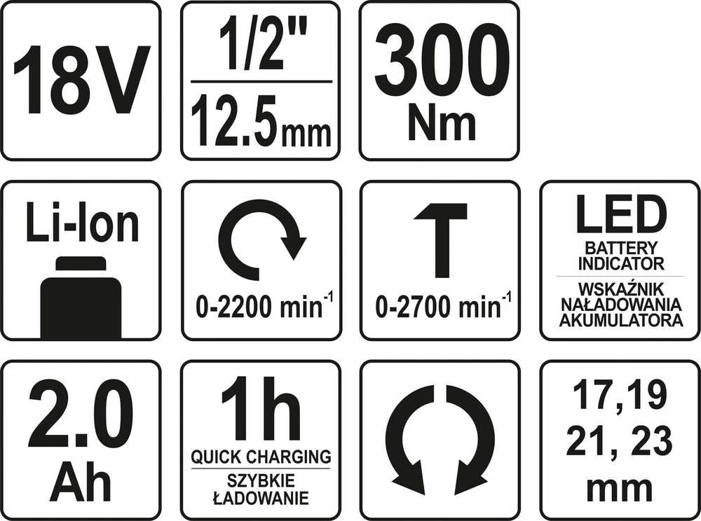 YATO smūginis veržliasukis YT-82804 18V 1/2 300Nm 1x2,0Ah LI-ION