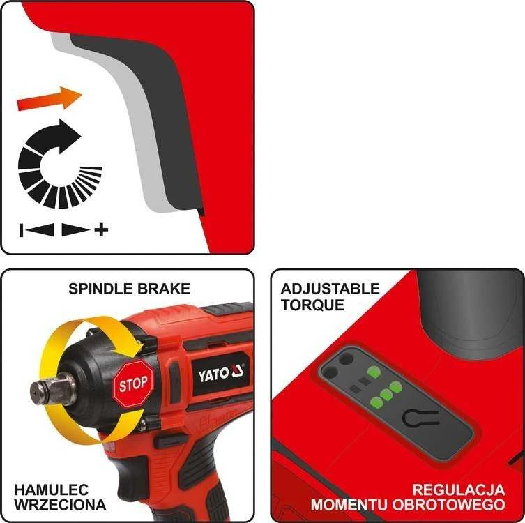YATO bešepetėlinis smūginis veržliasukis 18V LI-ION 1/2" 1x3,0Ah 250Nm