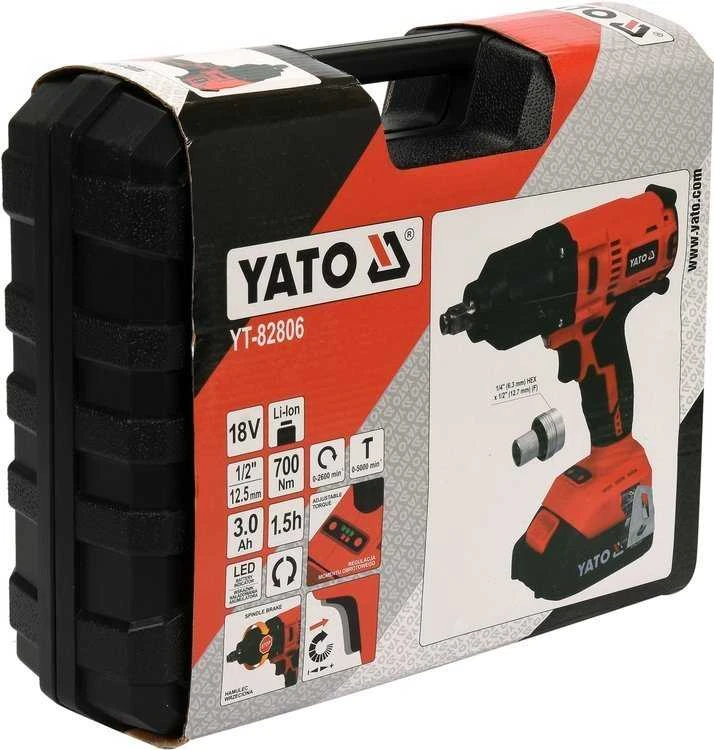 YATO Akumuliatorinis bešepetėlinis smūginis veržliasūkis YT-82806, Li-ion, 18V, 1x3.0 Ah, 700Nm, 1/2"