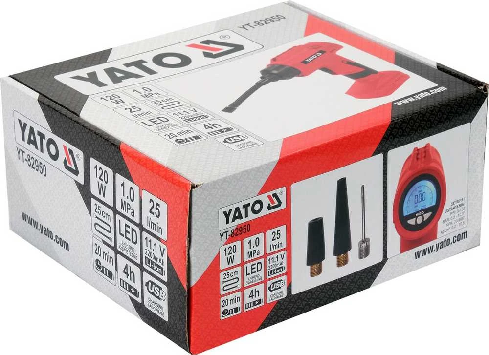 Yato Toya Sa Poland Akumuliatorinis kompresorius | 120W | LED | 150PSI | 25 L/MIN | LI-ION 11,1V 6000MAH | USB (YT-82950)