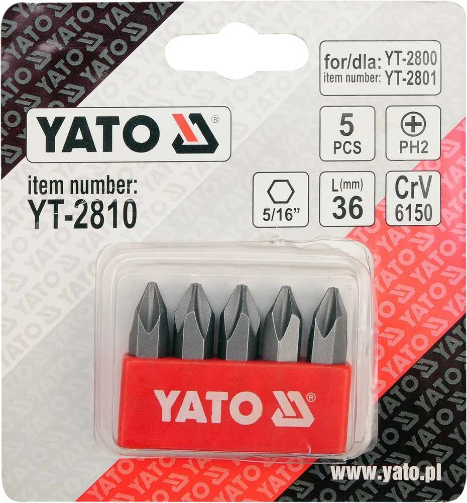 YATO smūginių atsuktuvų antgaliai, 5 vnt. PH2 2810