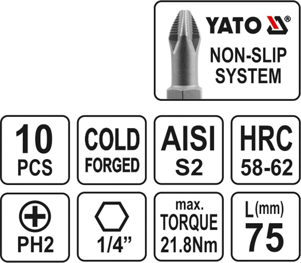Yato Toya Sa Poland Antgalių rinkinys | PH2x75 mm | 10 vnt. (YT-0480)
