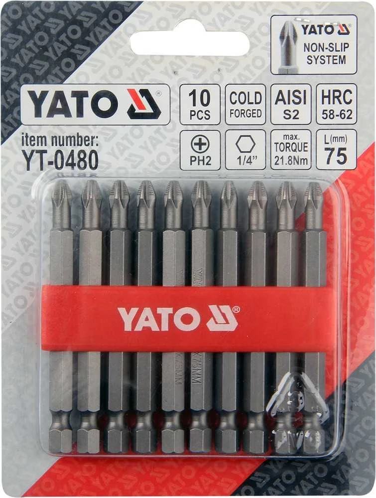Yato Toya Sa Poland Antgalių rinkinys | PH2x75 mm | 10 vnt. (YT-0480)