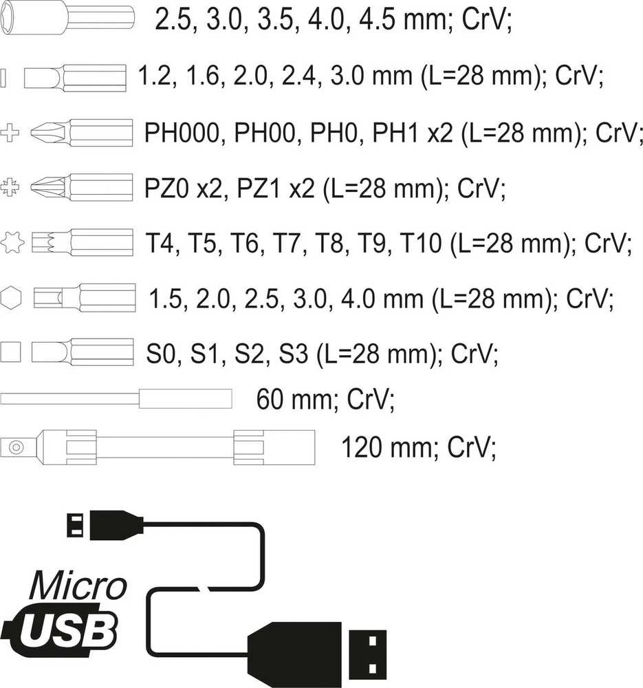 YATO PRECISION ATRUKTUVAS AKU 3.6V SU ANT 39vnt.