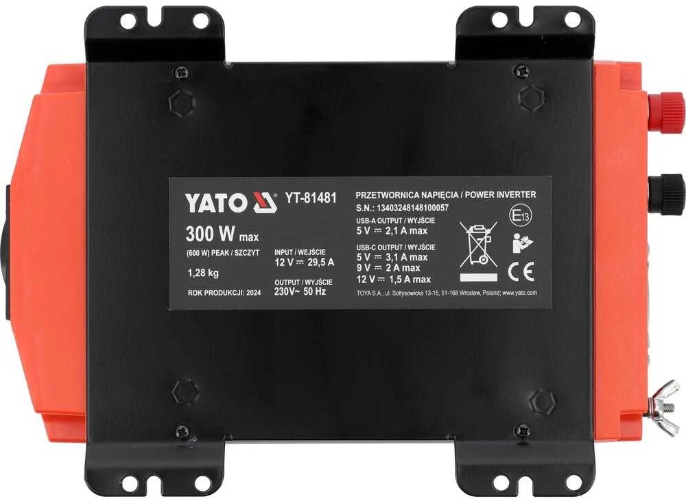 Yato Toya Sa Poland Automobilinis įtampos inverteris | grynas sinusas | 12/230V 300W (YT-81481)