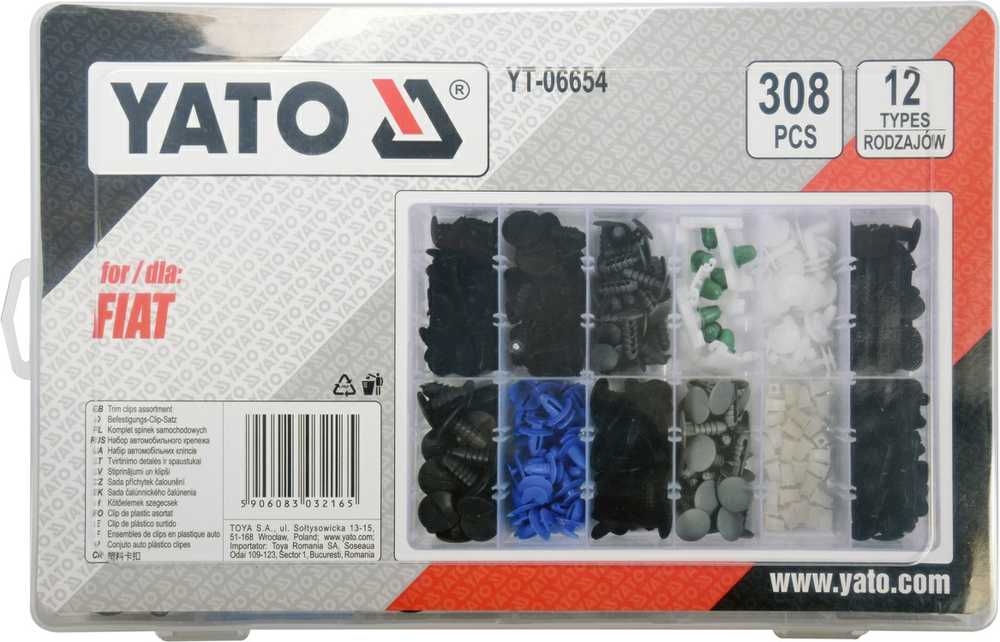 Yato Toya Sa Poland Automobilinis klipsų asortimentas Fiat | 308 vnt. (YT-06654)