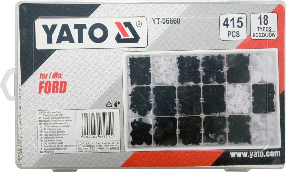 Yato Toya Sa Poland Automobilinis klipsų asortimentas Ford | 415 vnt. (YT-06660)