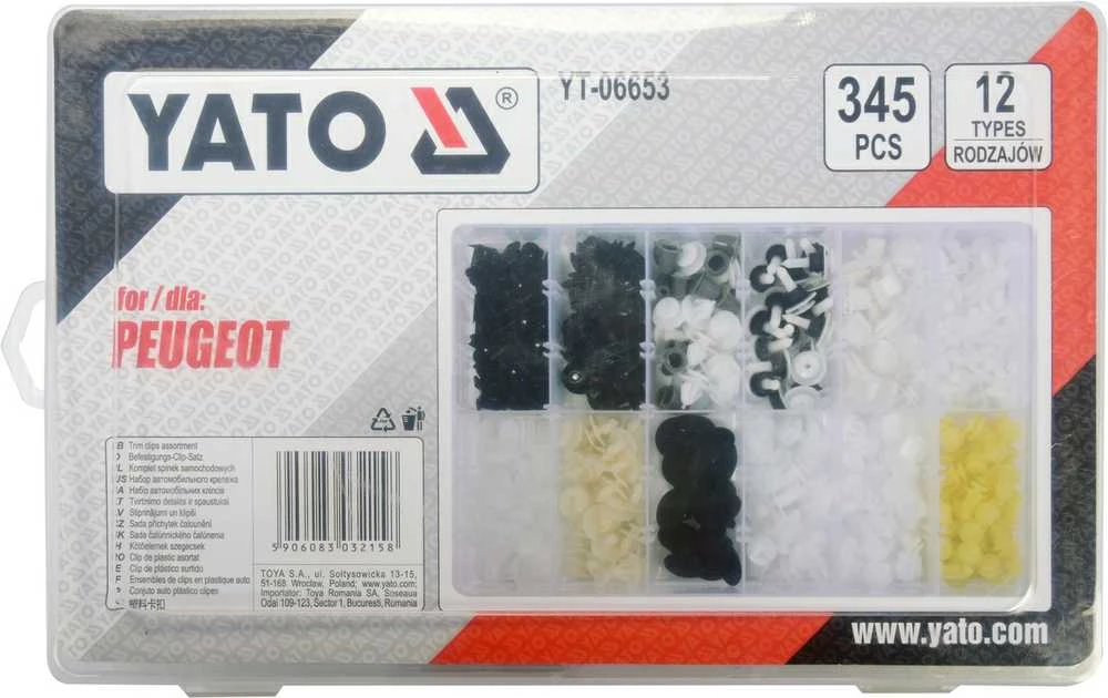Yato Toya Sa Poland Automobilinis klipsų asortimentas Peugeot | 345 vnt. (YT-06653)