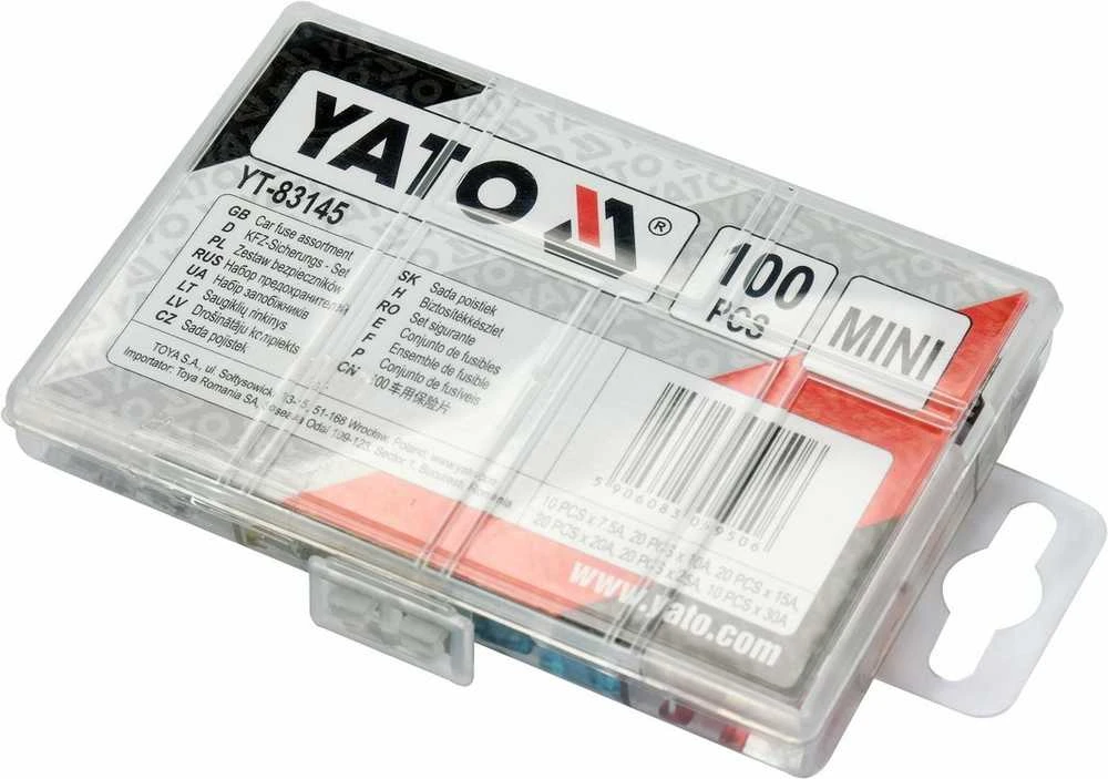 Yato Toya Sa Poland Automobilių saugiklių asortimentas | Mini / žemo profilio | 100 vnt. (YT-83145)