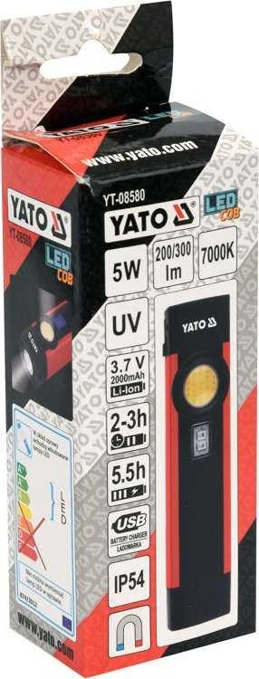 Yato Toya Sa Poland COB LED darbo lempa su magnetu | 5W COB 300LM + UV (YT-08580)