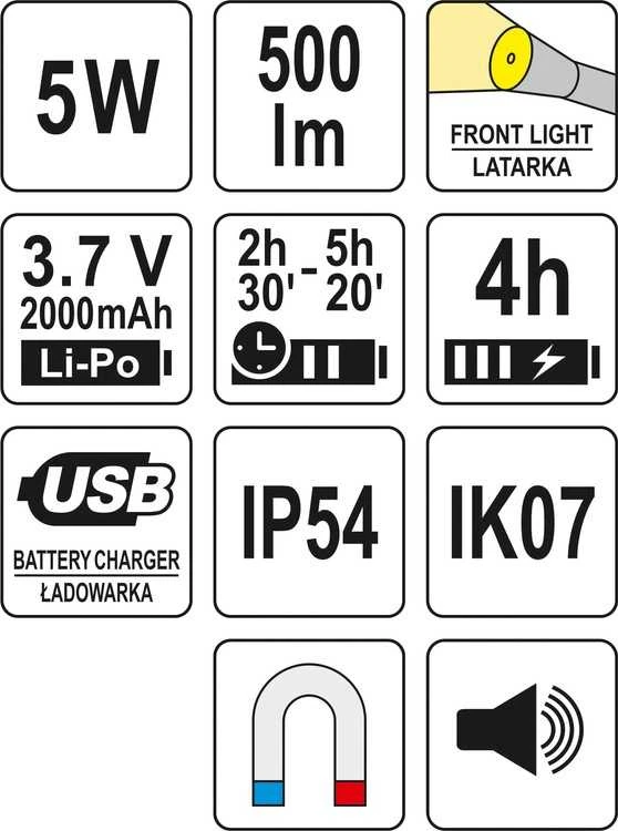 Toya Sa Poland YATO DARBO DEKLNIS 500LM, 2000MAH, GALBARIASIS