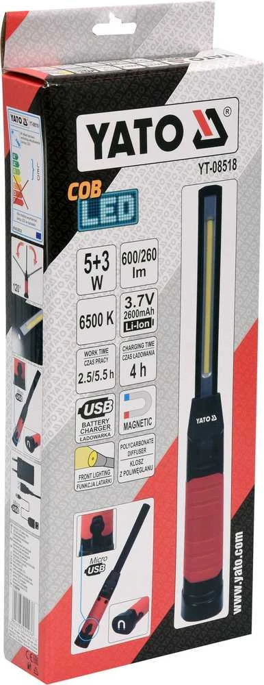 YATO įkraunamas žibintas COB LED 5W + 3W