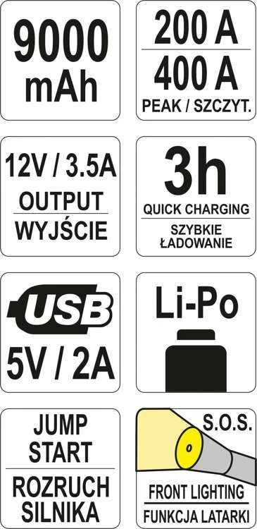 Pakrovėjas Yato Power bank; 9000 mAh