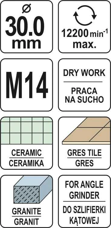 Deimantinė gręžimo karūna sausam pjovimui Yato YT-60445; M14; 30 mm