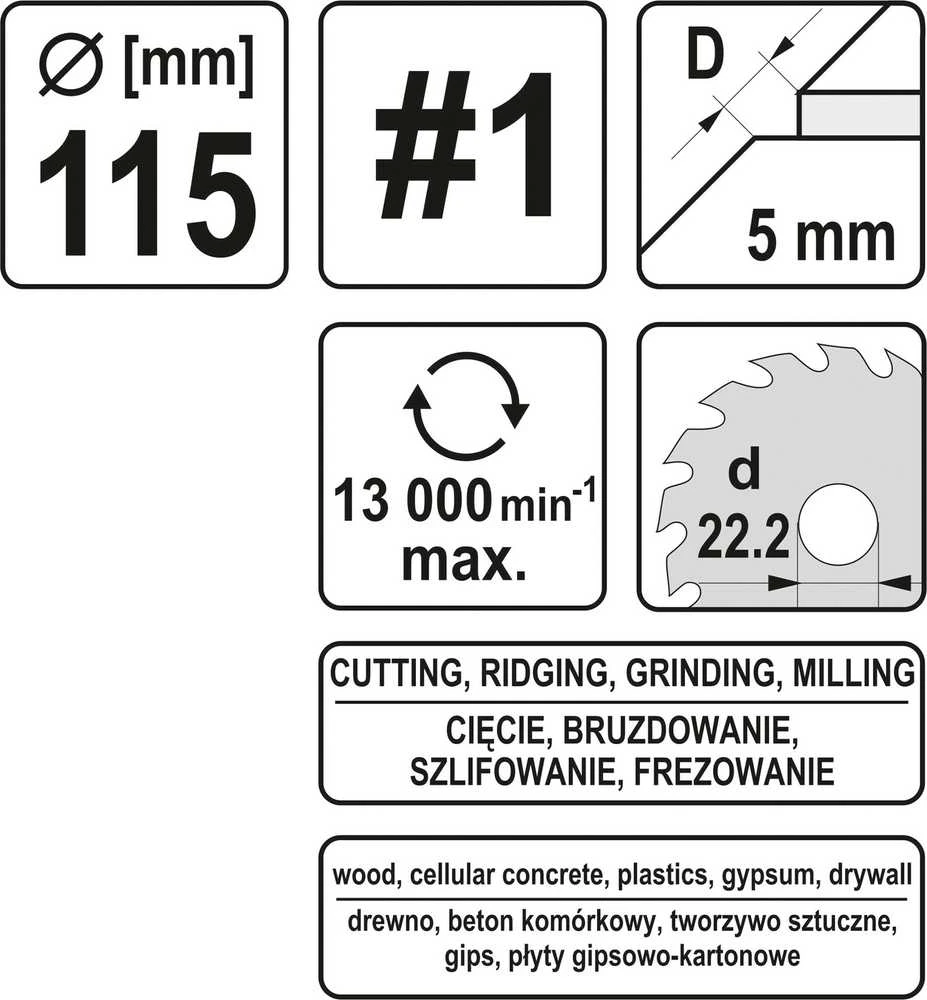 Toya Sa Poland Diskas/freza medžiui 115mm, No1 (YT-59171)