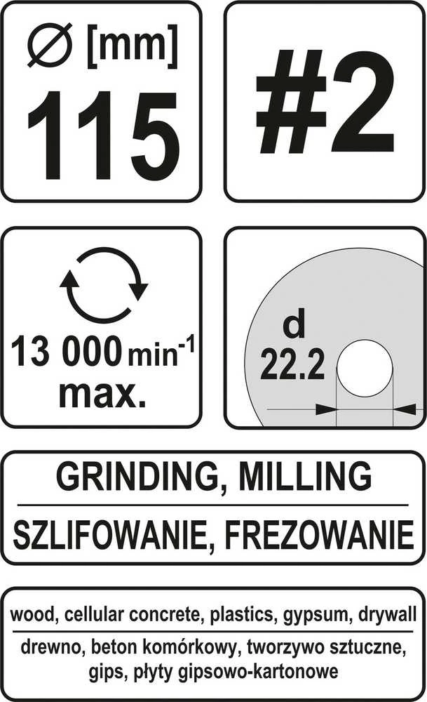Yato Toya Sa Poland Diskas/freza medžiui 115mm, No2 (YT-59164)