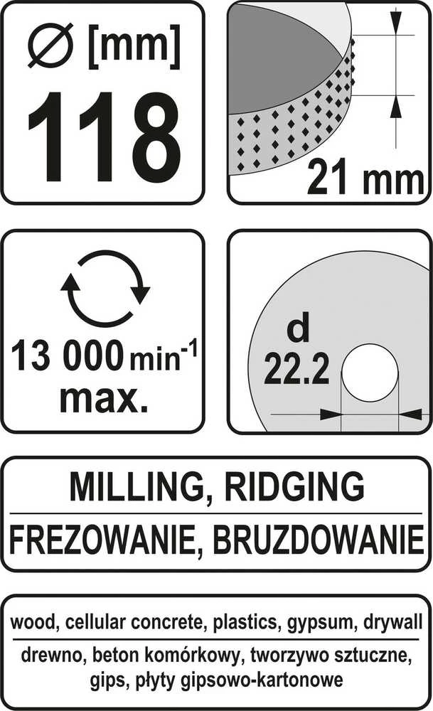 Toya Sa Poland Diskas / freza medžiui | 118 mm / 21 mm (YT-59176)