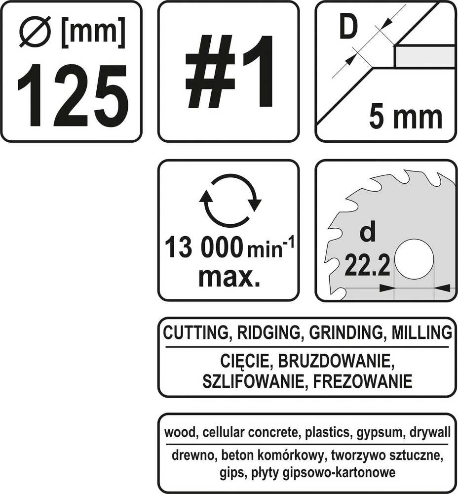 Toya Sa Poland Diskas/freza medžiui 125mm, No1 (YT-59172)