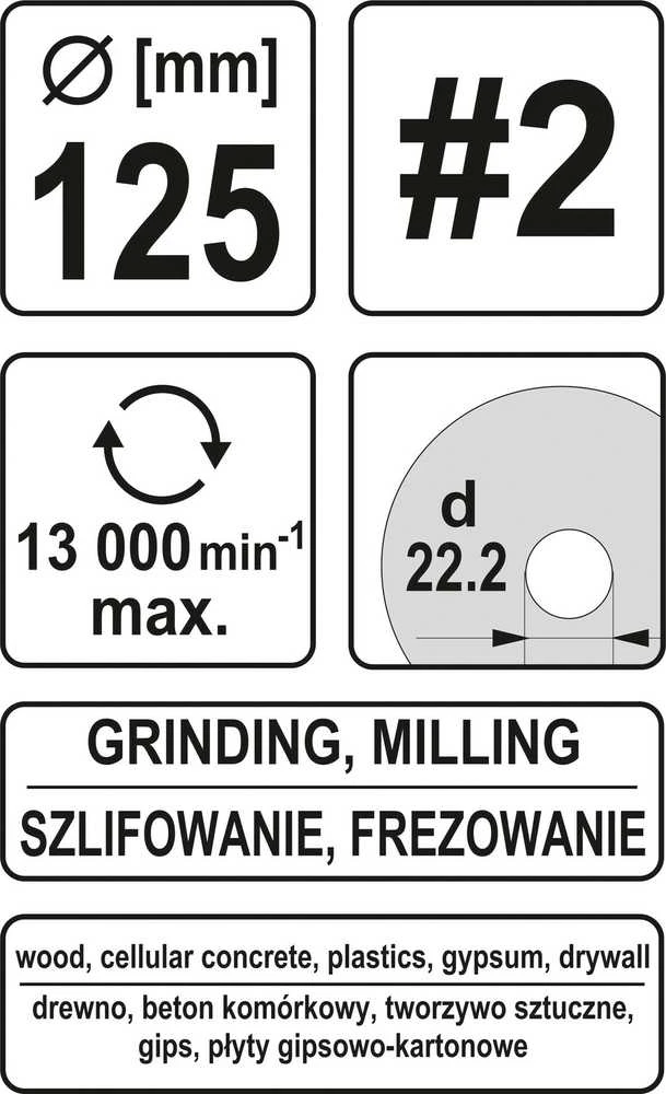 Yato Toya Sa Poland Diskas/freza medžiui 125mm, No2 (YT-59165)