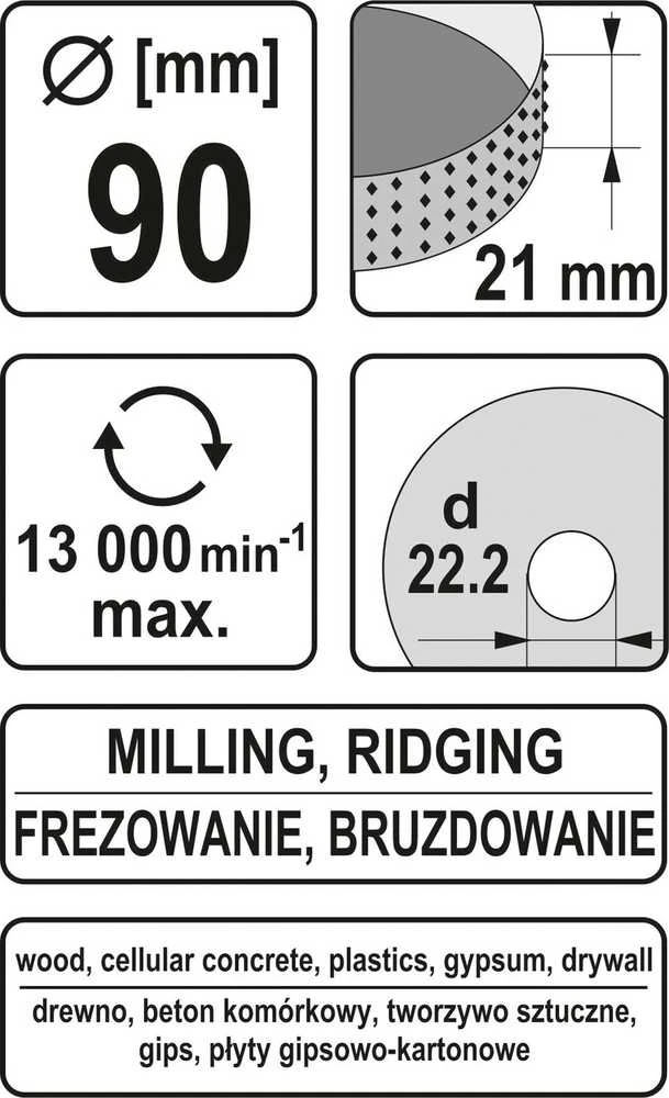 Toya Sa Poland Diskas / freza medžiui | 90 mm / 21 mm (YT-59175)