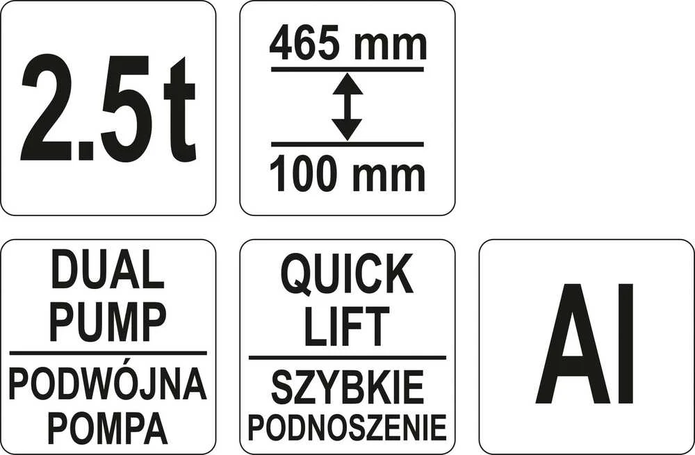 Yato Toya Sa Poland Domkratas su ratukais – hidraulinis aliuminis, žemas profilis 100–465 mm | 2,5 t (YT-17205)