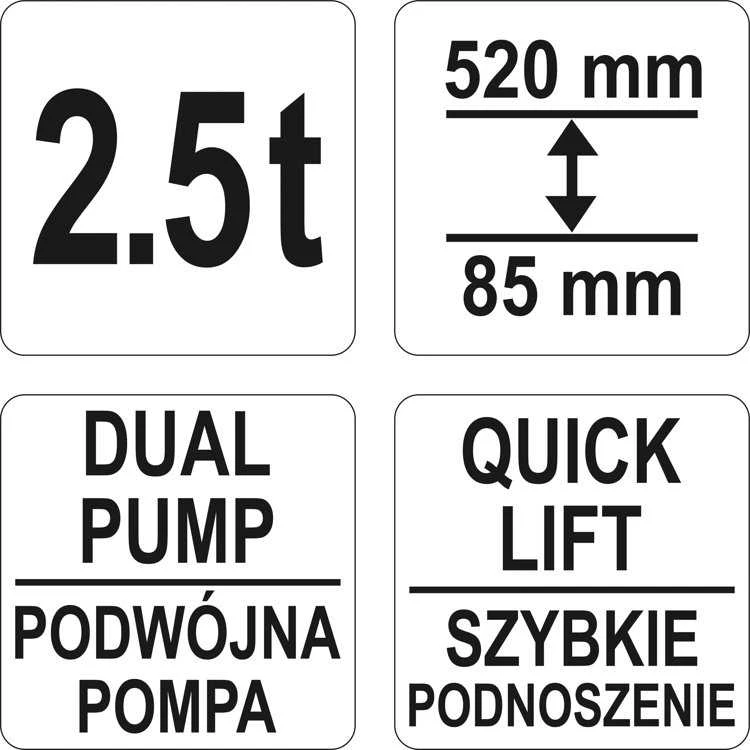 Yato Toya Sa Poland Domkratas ant ratukų | hidraulinis | žemo profilio | 85-520 mm | 2.5 t. (YT-17207)