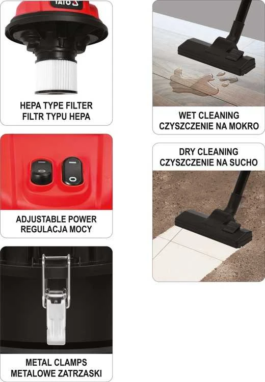 Yato Pramoninis dulkių siurblys YT-85710,  2400W, 70 l, sausas/drėgnas siurbimas