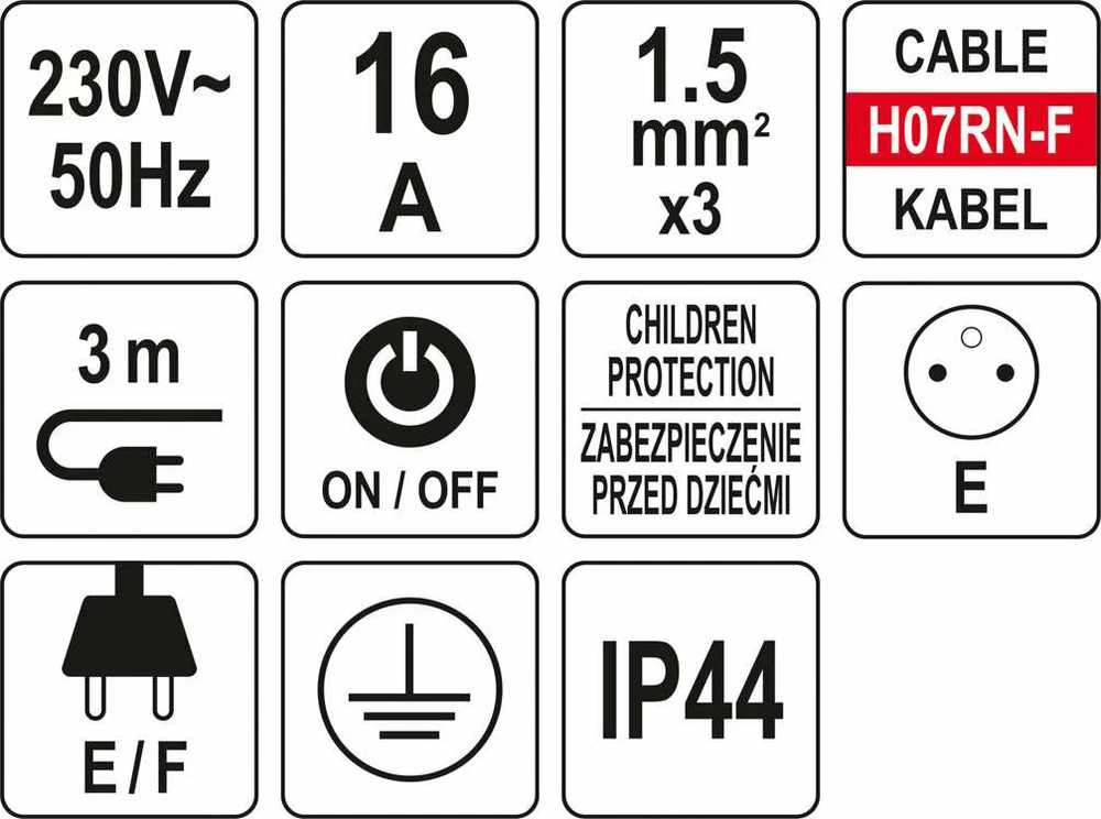 Yato Toya Sa Poland Elektrinis ilgintuvas | 3 lizdai | su jungikliu ir dangteliais 1.5 mm² | 3 m (YT-81240)