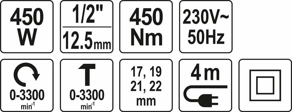 YATO elektrinis smūginis veržliasukis YT-82020 450 W 1/2" 450 Nm